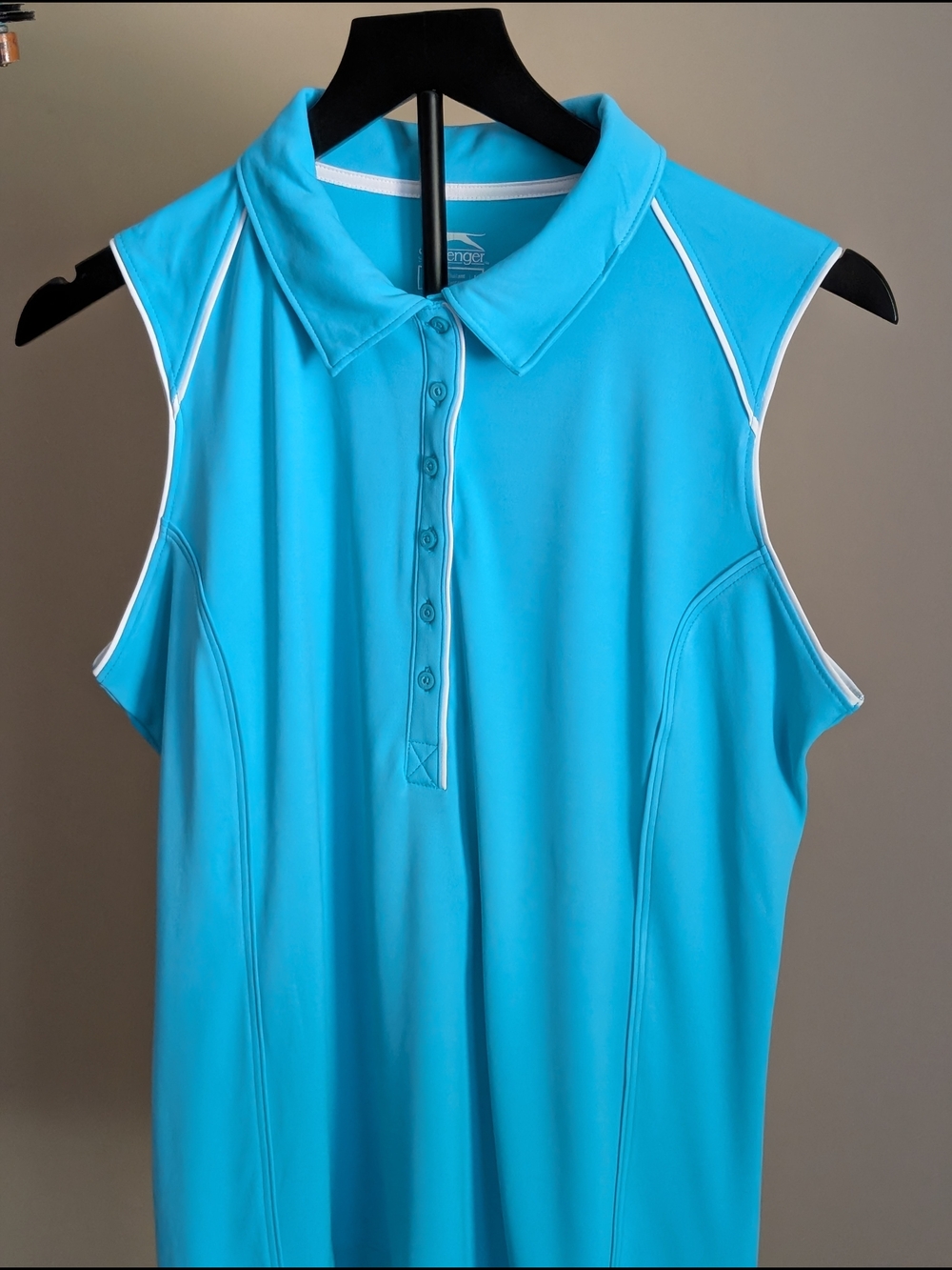 Slazenger Women's Sleeveless Polo Tank Top in Turquoise Blue with White Trim